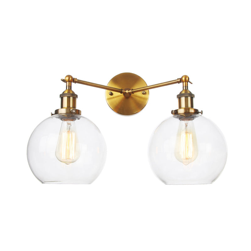 Farmhouse Globe 2-Light Wall Mount Sconce - Black/Chrome/Copper Finish for Living Room Lighting