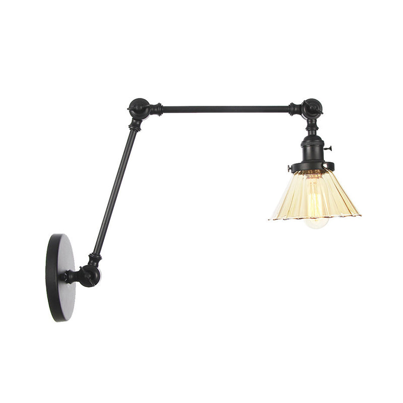 Industrial Cone Wall Light with Clear/Amber Glass and Arm - Black/Bronze/Brass (8"+8"/8"+8"+8")