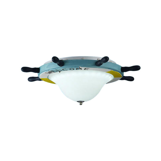 Seaside Metal Flush Ceiling Light: Steering Wheel Design, White Finish