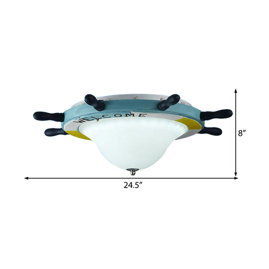 Seaside Metal Flush Ceiling Light: Steering Wheel Design, White Finish
