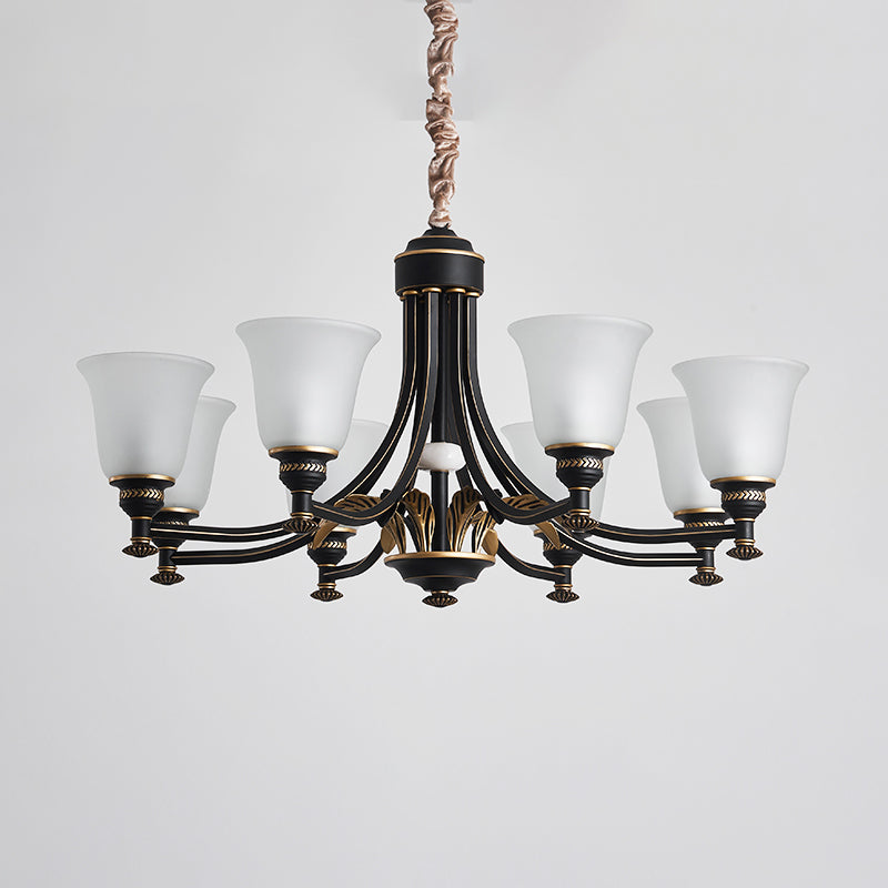 Radial Ceiling Chandelier - Black & Gold with Traditional Cream Glass, 3/5/6 Heads - Living Room Pendant Lighting