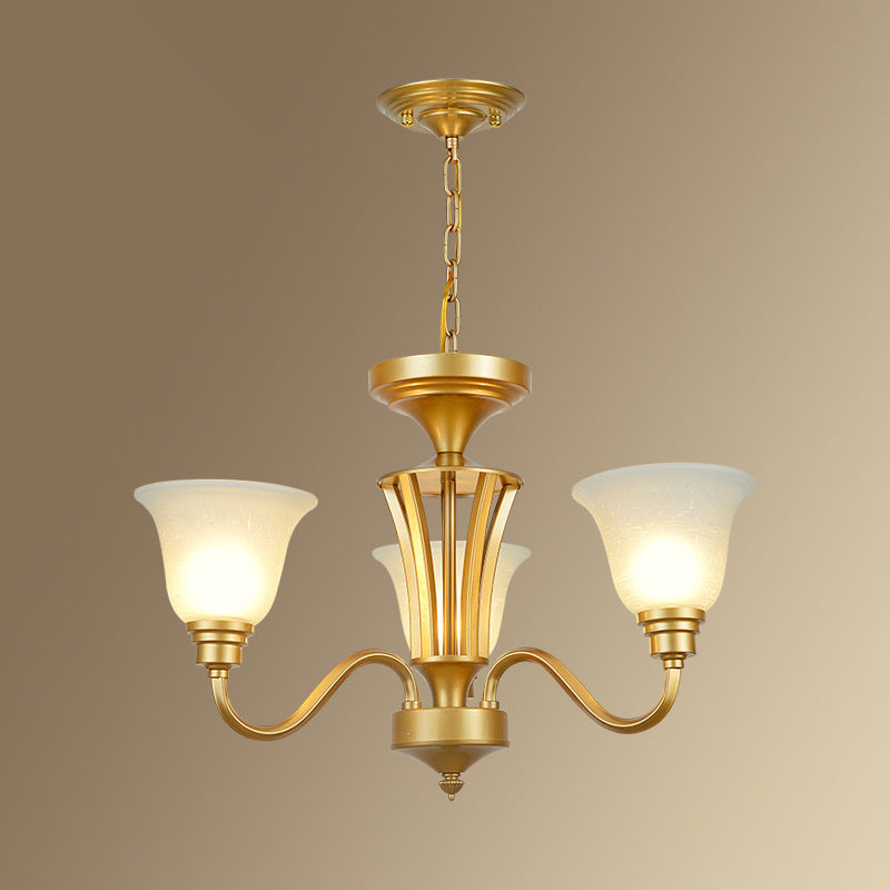 Vintage Sputnik Metal Chandelier with Flared White Glass Shade - Gold Finish, 3/5/6 Lights for Living Room Ceiling Pendant