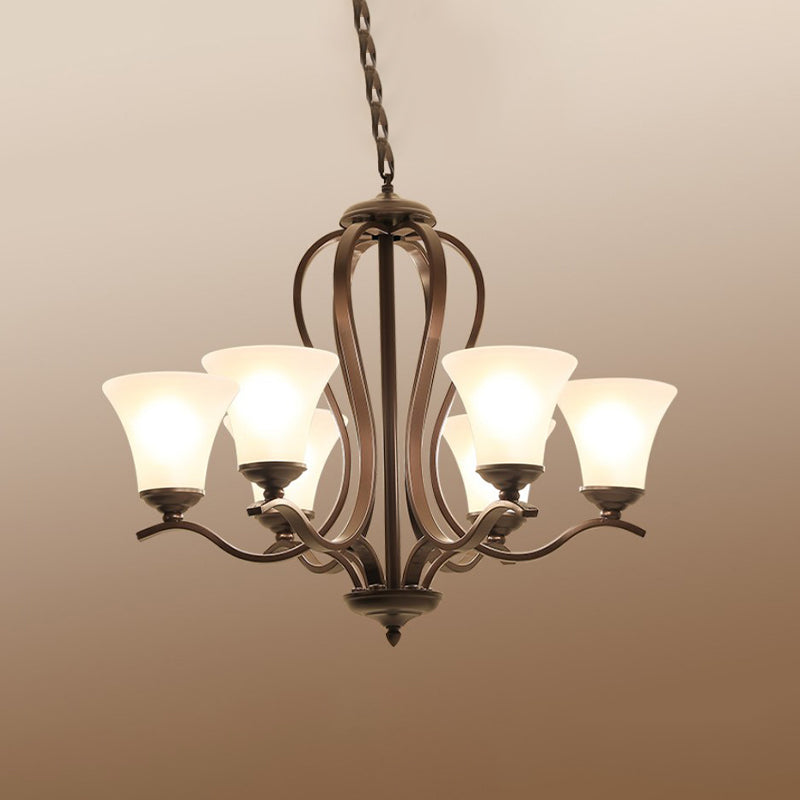 Opal Glass Vintage Chandelier Pendant Lighting, Black Flared Design, 3/6/8 Lights, Bedroom Ceiling Lamp