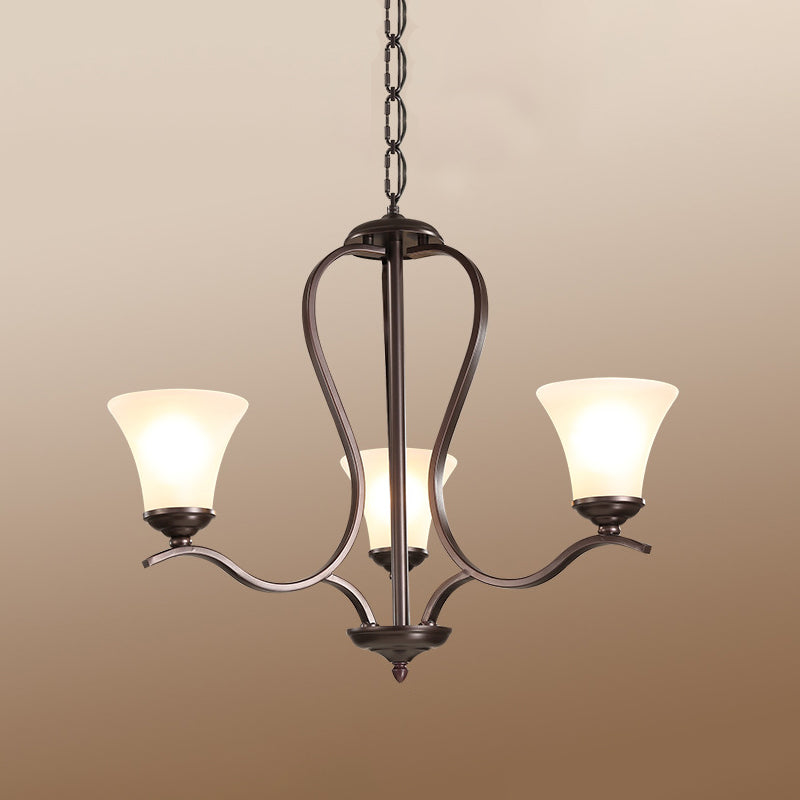 Opal Glass Vintage Chandelier Pendant Lighting, Black Flared Design, 3/6/8 Lights, Bedroom Ceiling Lamp