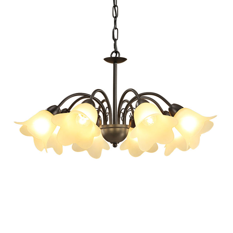 Retro Black Finish Chandelier with Floral Shape Glass Shade - Perfect for Dining Room - 3/5/6 Bulb Pendant Lighting
