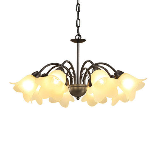 Retro Black Finish Chandelier with Floral Shape Glass Shade - Perfect for Dining Room - 3/5/6 Bulb Pendant Lighting