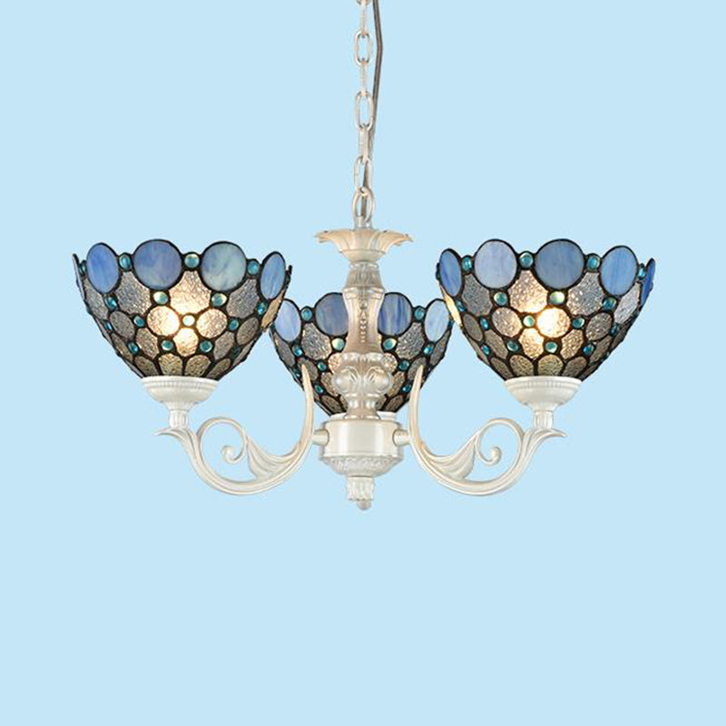 Tiffany Bowl Chandelier Lighting with 3/5 Lights - Cut Glass Hanging Lamp in White for Bedroom (Shopify)