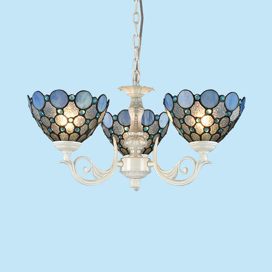 Tiffany Bowl Chandelier Lighting with 3/5 Lights - Cut Glass Hanging Lamp in White for Bedroom (Shopify)