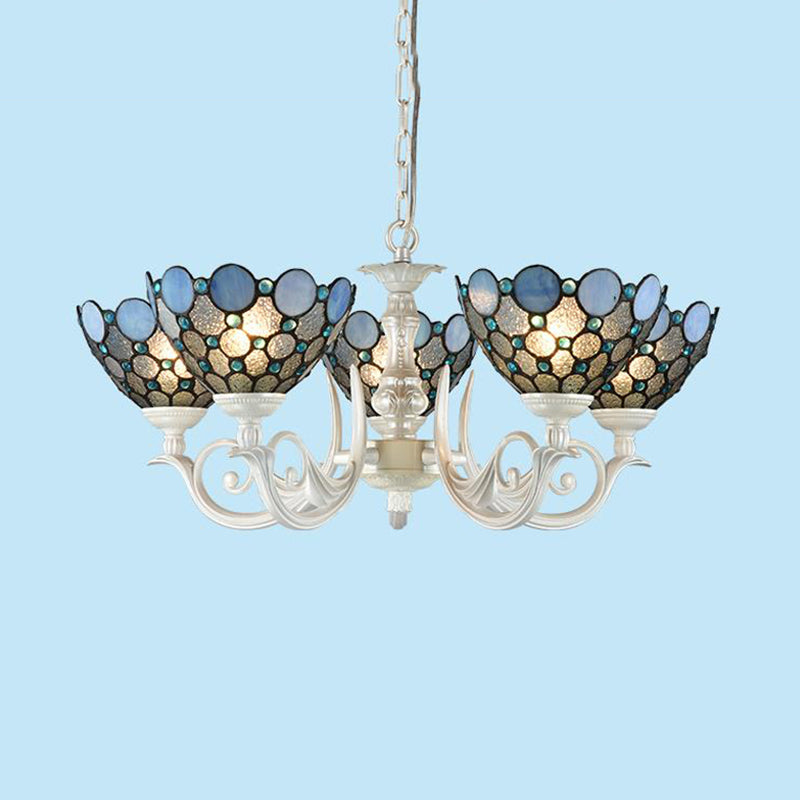 Tiffany Bowl Chandelier Lighting with 3/5 Lights - Cut Glass Hanging Lamp in White for Bedroom (Shopify)