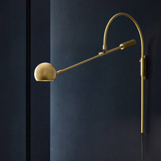 Traditionary Metal 1-Head Sconce Light Fixture for Living Room - Black/Brass/Chrome Ball Wall Lighting