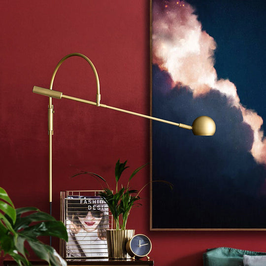 Traditionary Metal 1-Head Sconce Light Fixture for Living Room - Black/Brass/Chrome Ball Wall Lighting