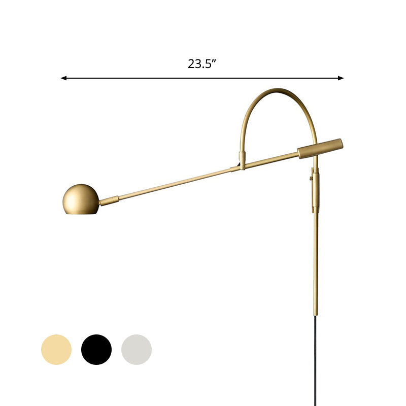 Traditionary Metal 1-Head Sconce Light Fixture for Living Room - Black/Brass/Chrome Ball Wall Lighting