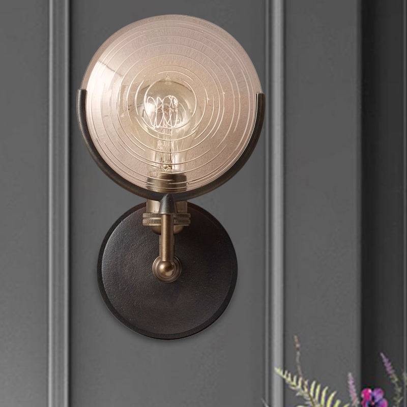 Traditional Metal Armed Sconce Light - 11.5"/24" Wide - 1 Head - Black Wall Lamp with Frosted Glass Deco