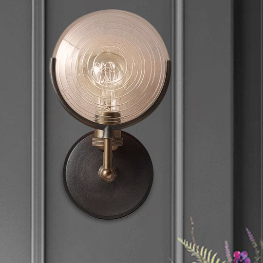 Traditional Metal Armed Sconce Light - 11.5"/24" Wide - 1 Head - Black Wall Lamp with Frosted Glass Deco