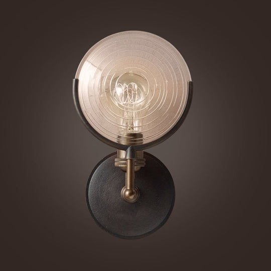 Traditional Metal Armed Sconce Light - 11.5"/24" Wide - 1 Head - Black Wall Lamp with Frosted Glass Deco