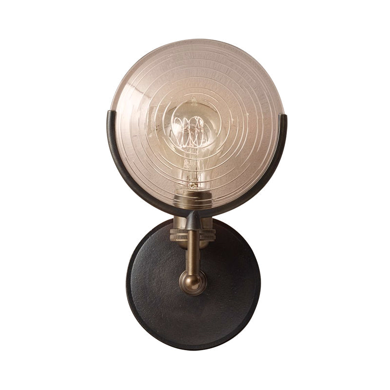 Traditional Metal Armed Sconce Light - 11.5"/24" Wide - 1 Head - Black Wall Lamp with Frosted Glass Deco