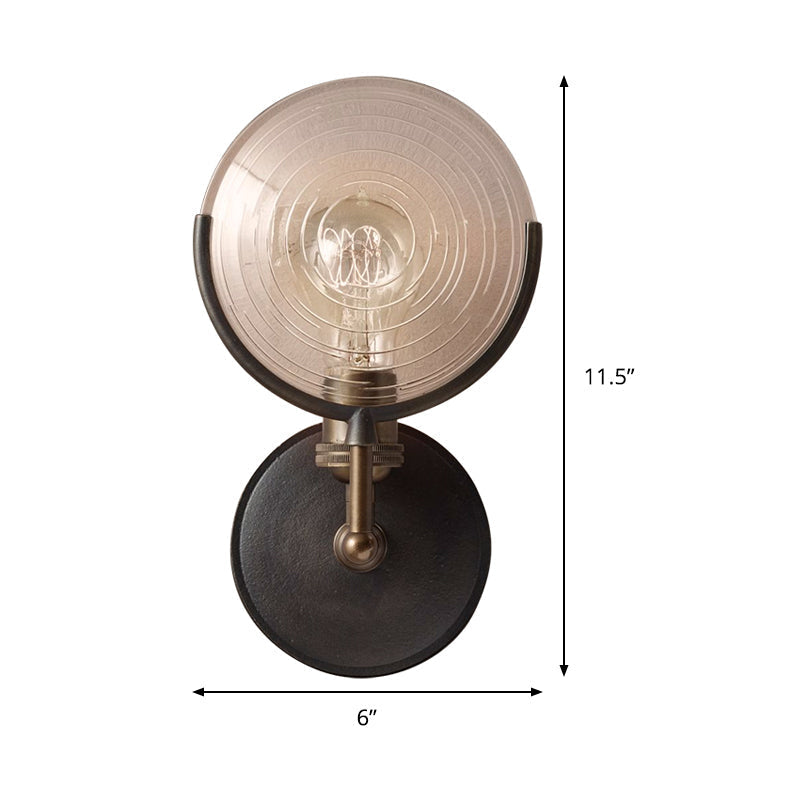 Traditional Metal Armed Sconce Light - 11.5"/24" Wide - 1 Head - Black Wall Lamp with Frosted Glass Deco