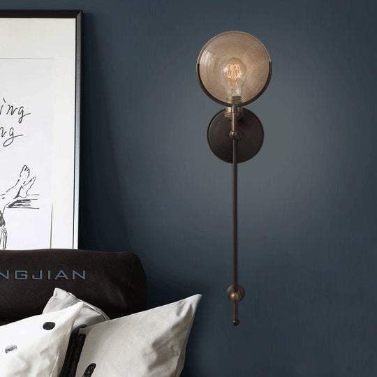 Traditional Metal Armed Sconce Light - 11.5"/24" Wide - 1 Head - Black Wall Lamp with Frosted Glass Deco