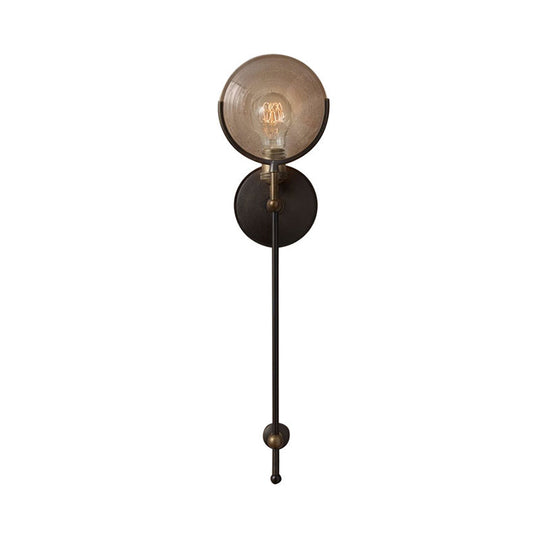 Traditional Metal Armed Sconce Light - 11.5"/24" Wide - 1 Head - Black Wall Lamp with Frosted Glass Deco