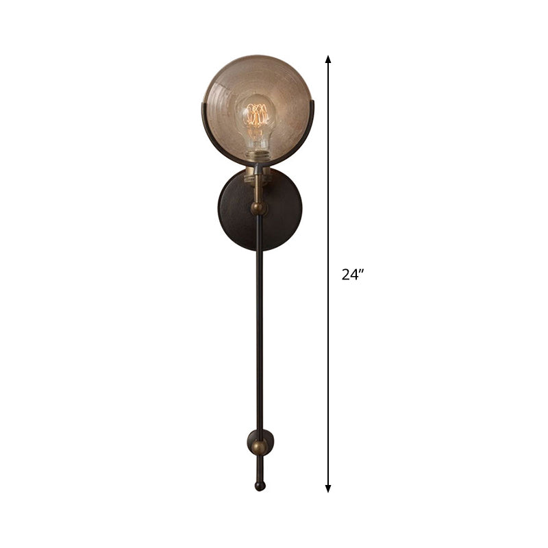 Traditional Metal Armed Sconce Light - 11.5"/24" Wide - 1 Head - Black Wall Lamp with Frosted Glass Deco