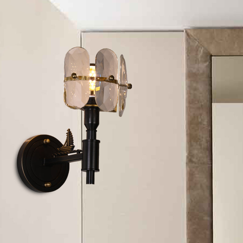 Traditional Crystal Wall Sconce with LED Lighting for Bedroom Drum - Clear Glass, Black, 1/2 Heads
