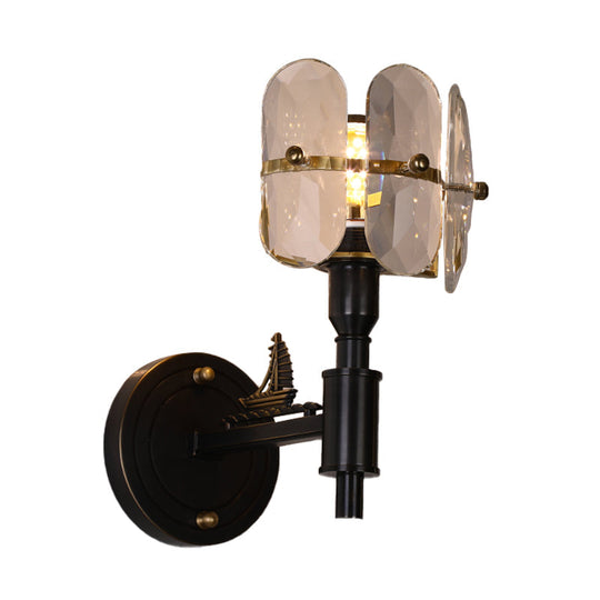 Traditional Crystal Wall Sconce with LED Lighting for Bedroom Drum - Clear Glass, Black, 1/2 Heads