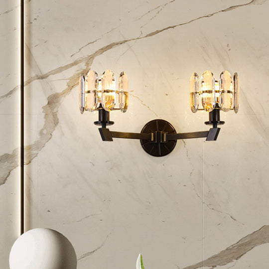 Traditional Crystal Wall Sconce with LED Lighting for Bedroom Drum - Clear Glass, Black, 1/2 Heads