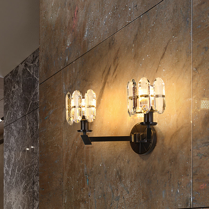 Traditional Crystal Wall Sconce with LED Lighting for Bedroom Drum - Clear Glass, Black, 1/2 Heads