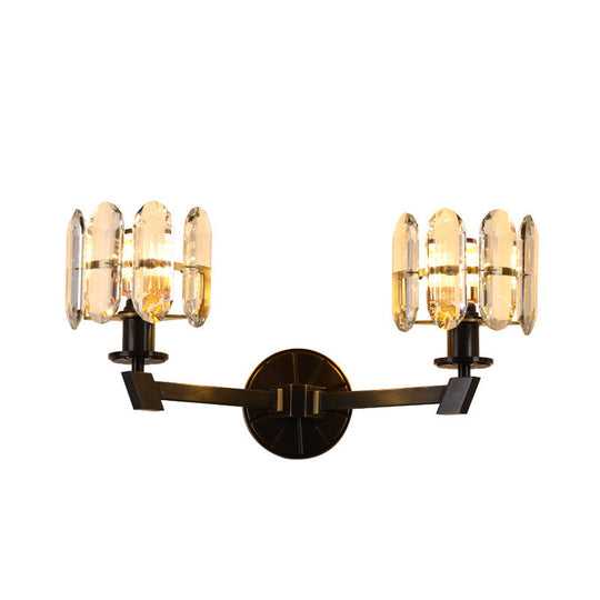 Traditional Crystal Wall Sconce with LED Lighting for Bedroom Drum - Clear Glass, Black, 1/2 Heads