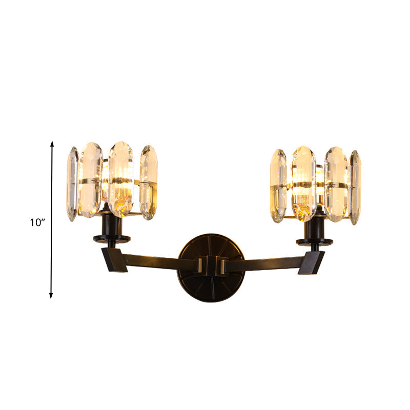 Traditional Crystal Wall Sconce with LED Lighting for Bedroom Drum - Clear Glass, Black, 1/2 Heads