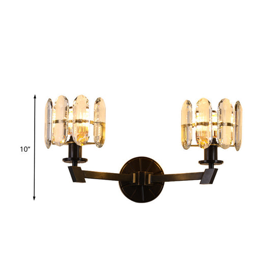 Traditional Crystal Wall Sconce with LED Lighting for Bedroom Drum - Clear Glass, Black, 1/2 Heads