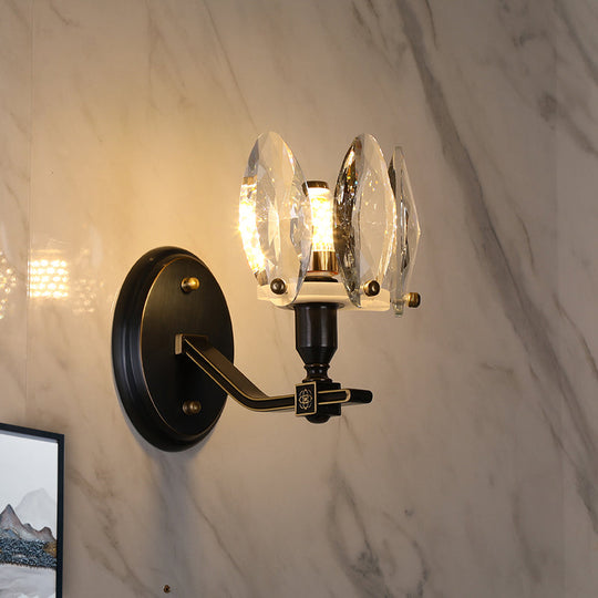 Traditional Crystal Wall Sconce with LED Lighting for Bedroom Drum - Clear Glass, Black, 1/2 Heads