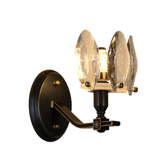 Traditional Crystal Wall Sconce with LED Lighting for Bedroom Drum - Clear Glass, Black, 1/2 Heads