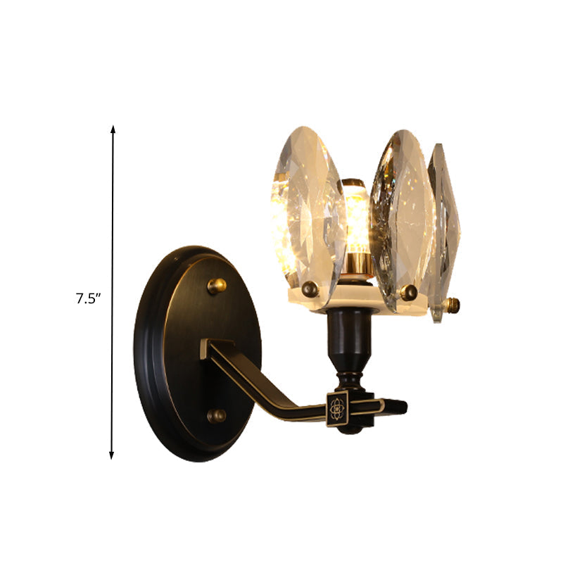 Traditional Crystal Wall Sconce with LED Lighting for Bedroom Drum - Clear Glass, Black, 1/2 Heads
