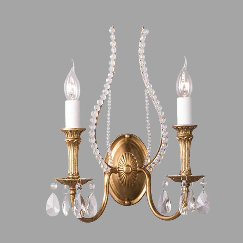Rustic Crystal Bedroom Sconce Light - Brass Wall Lighting Fixture