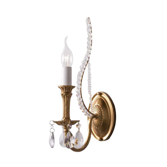 Rustic Crystal Bedroom Sconce Light - Brass Wall Lighting Fixture