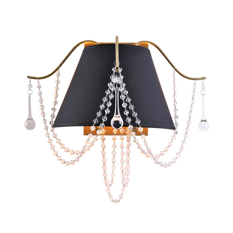 Translucent Crystal 2-light Black Wall Sconce with Bead Mount - Traditional Wall Lighting