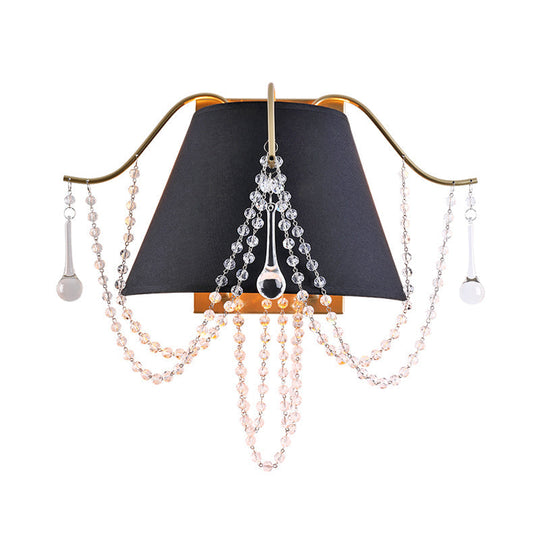 Translucent Crystal 2-light Black Wall Sconce with Bead Mount - Traditional Wall Lighting