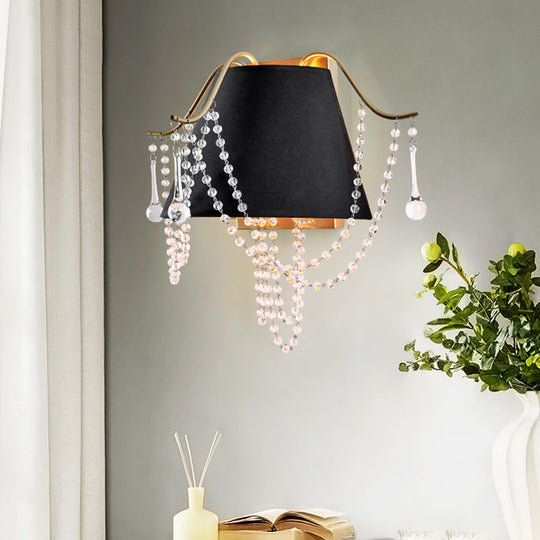 Translucent Crystal 2-light Black Wall Sconce with Bead Mount - Traditional Wall Lighting