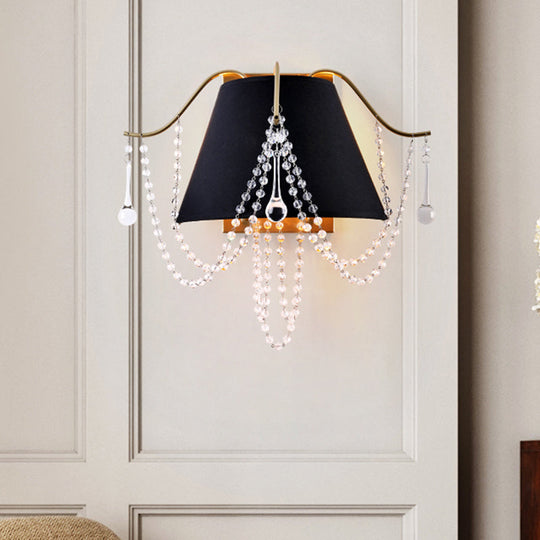 Translucent Crystal 2-light Black Wall Sconce with Bead Mount - Traditional Wall Lighting