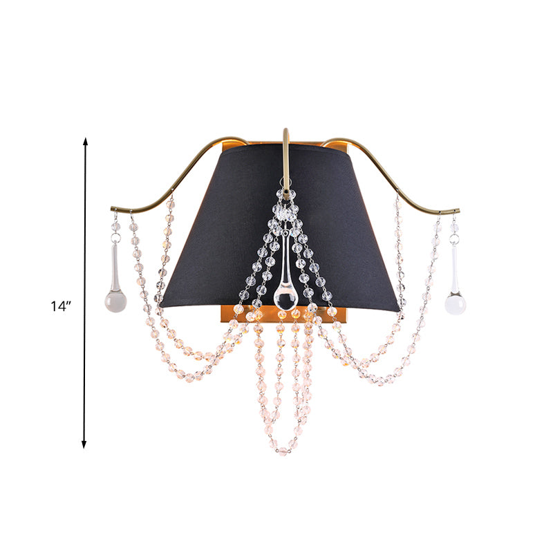 Translucent Crystal 2-light Black Wall Sconce with Bead Mount - Traditional Wall Lighting