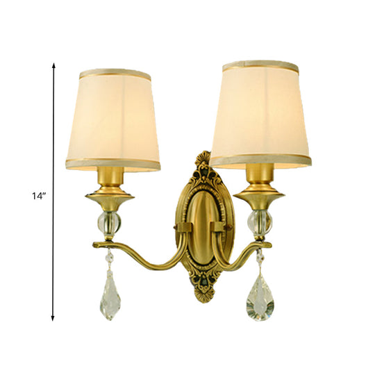 Traditional Conical Wall Mount Lamp - Fabric Wall Sconce Lighting in Gold with Crystal Embellishments