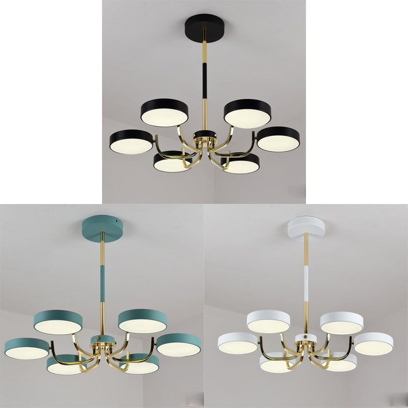 Modern Scandinavian Round Hanging Chandelier - 6-Light Acrylic Pendant Fixture for Living Room