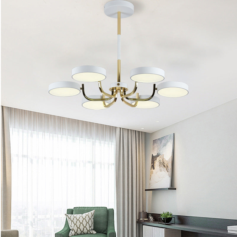 Modern Scandinavian Round Hanging Chandelier - 6-Light Acrylic Pendant Fixture for Living Room