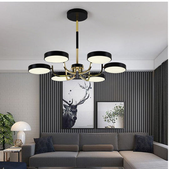 Modern Scandinavian Round Hanging Chandelier - 6-Light Acrylic Pendant Fixture for Living Room