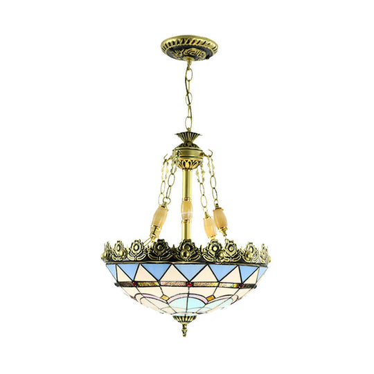 Mediterranean Stained Glass Chandelier - 3/4 Lights, Yellow/Blue - 12"/16" W - Kitchen Hanging Light Kit