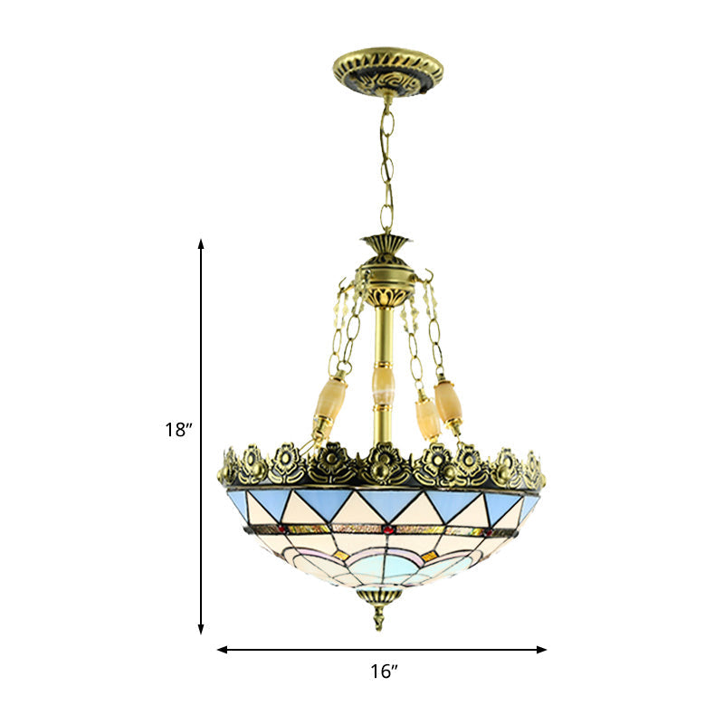 Mediterranean Stained Glass Chandelier - 3/4 Lights, Yellow/Blue - 12"/16" W - Kitchen Hanging Light Kit