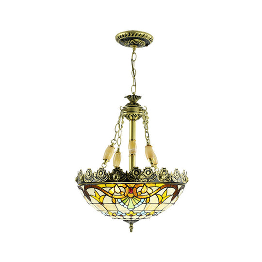 Mediterranean Stained Glass Chandelier - 3/4 Lights, Yellow/Blue - 12"/16" W - Kitchen Hanging Light Kit