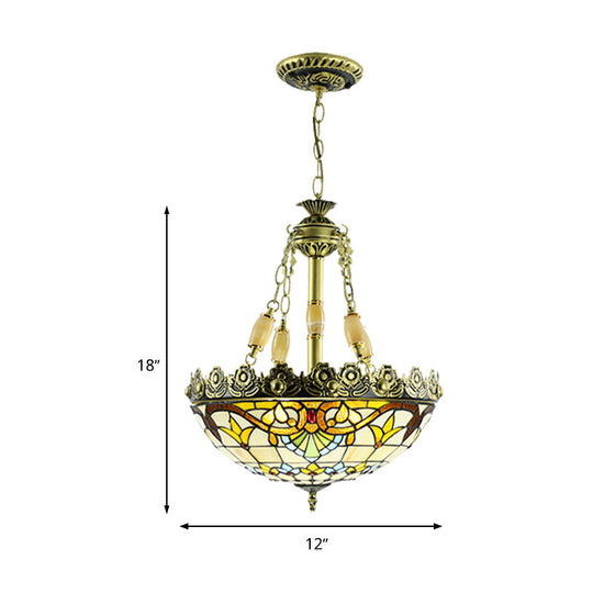 Mediterranean Stained Glass Chandelier - 3/4 Lights, Yellow/Blue - 12"/16" W - Kitchen Hanging Light Kit