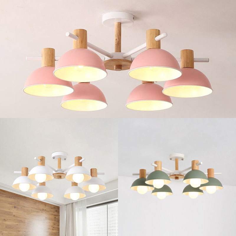 Modern Macaroon Dome Hanging Pendant Light Fixture with 6 Bulbs for Living Room